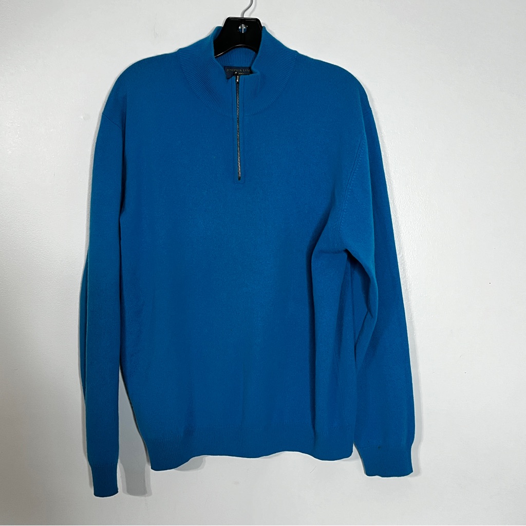 Joseph & Lyman Men's Blue Cashmere 1/4-Zip Mock-Neck Sweater Pullover Sz L